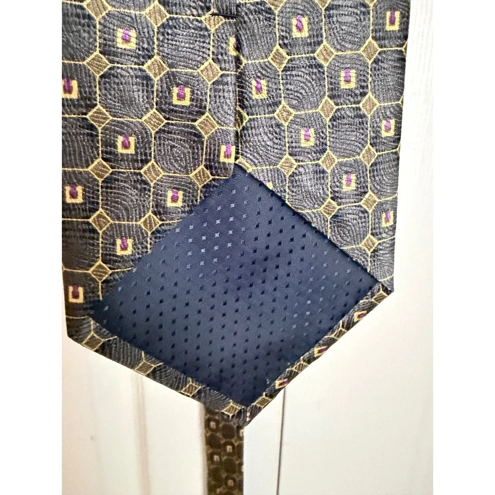 Alexander Lloyd Menswear Silk Tie Geometric Gold Purple Black Extra Long XL